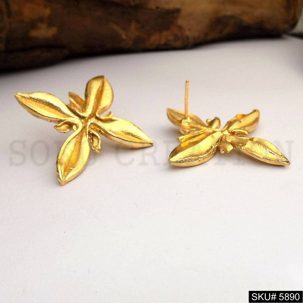 Gold plated Handmade Flower Big Stud Earring SKU5890