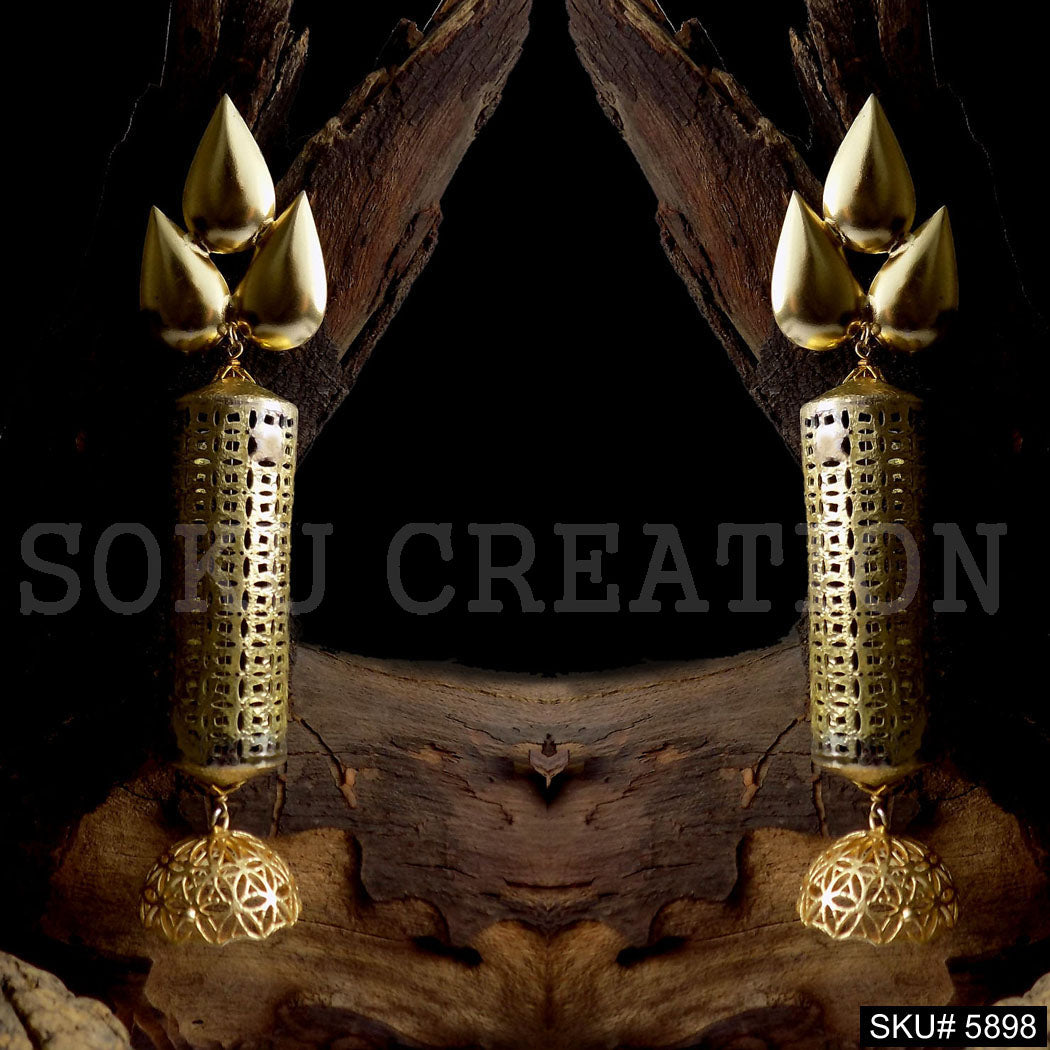 Gold plated Designer Long Drop and Dangle Jhumki Earring SKU5898