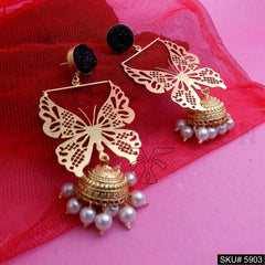 Gold plated Designer Butterfly Drop and Dangle Jhumki Earring SKU5903