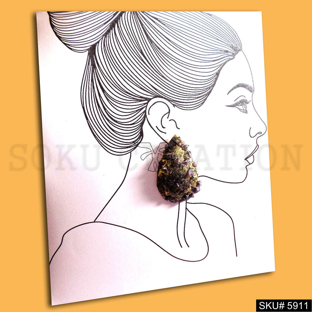 Gold plated Designer Gemstone Drop Style Design Big Earring SKU5911
