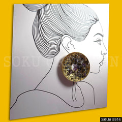 Gold plated Designer Gemstone Rounded Style Design Big Stud Earring SKU5914