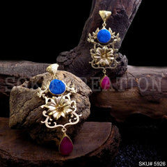 Gold plated Designer Flower and Gemstone Drop and Dangle Earrings SKU5926