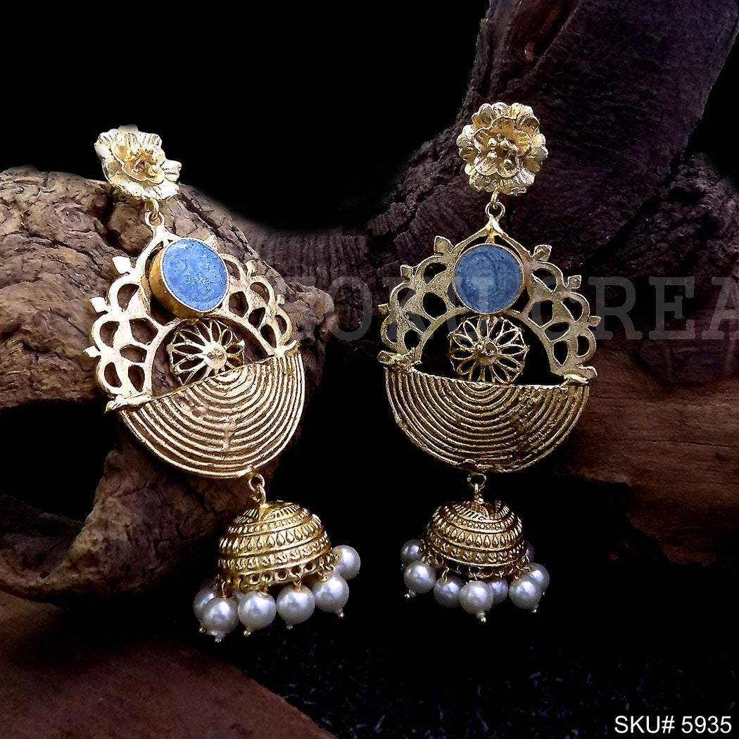 Gold plated Designer Drop and Dangle Jhumki Earring SKU5935