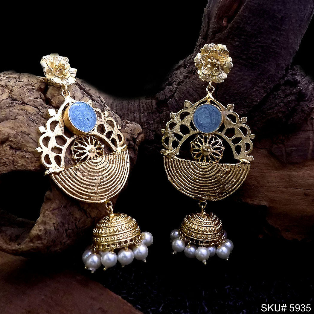 Gold plated Designer Drop and Dangle Jhumki Earring SKU5935