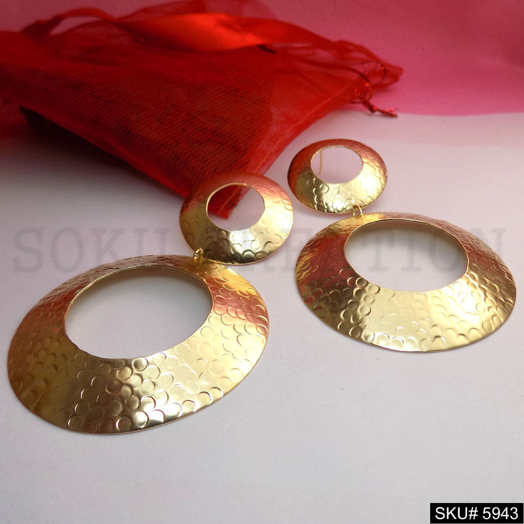 Gold plated Designer Hammered Statement Drop and Dangle Earring SKU5943