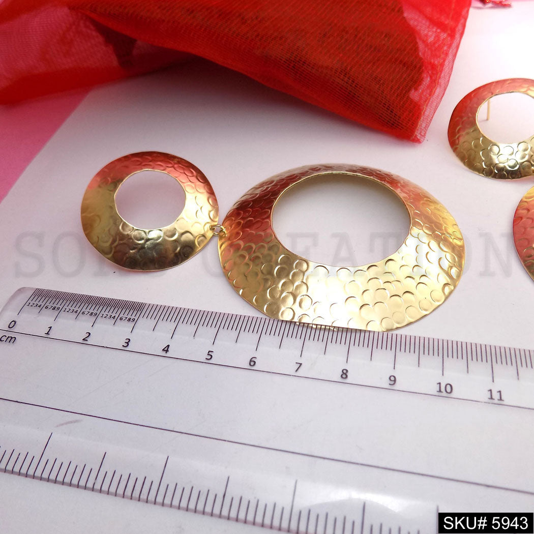 Gold plated Designer Hammered Statement Drop and Dangle Earring SKU5943