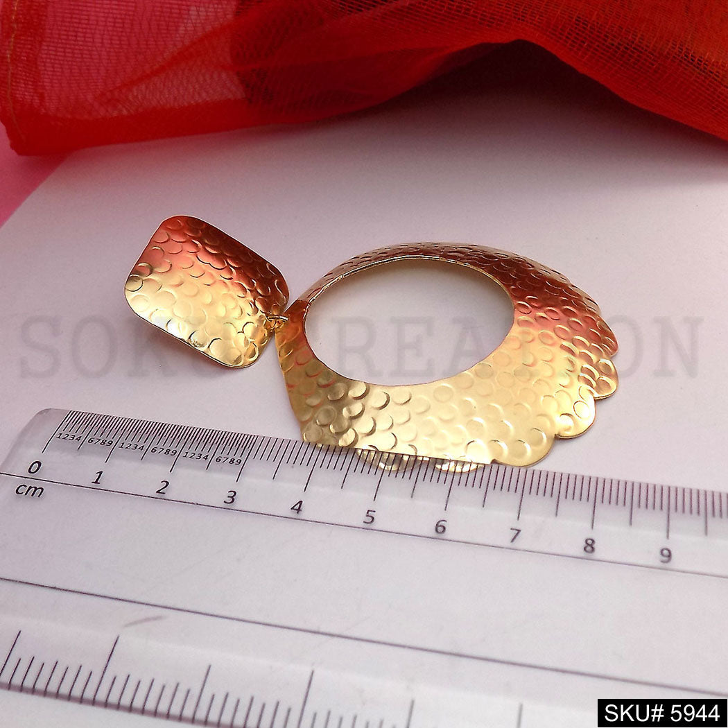 Gold plated Designer Hammered Statement Drop and Dangle Earring SKU5944