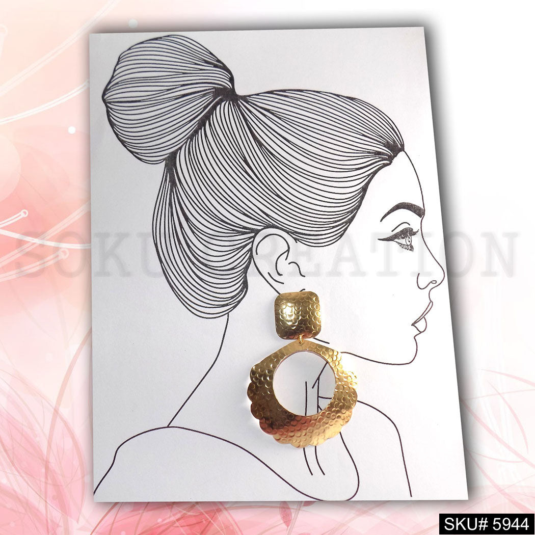 Gold plated Designer Hammered Statement Drop and Dangle Earring SKU5944