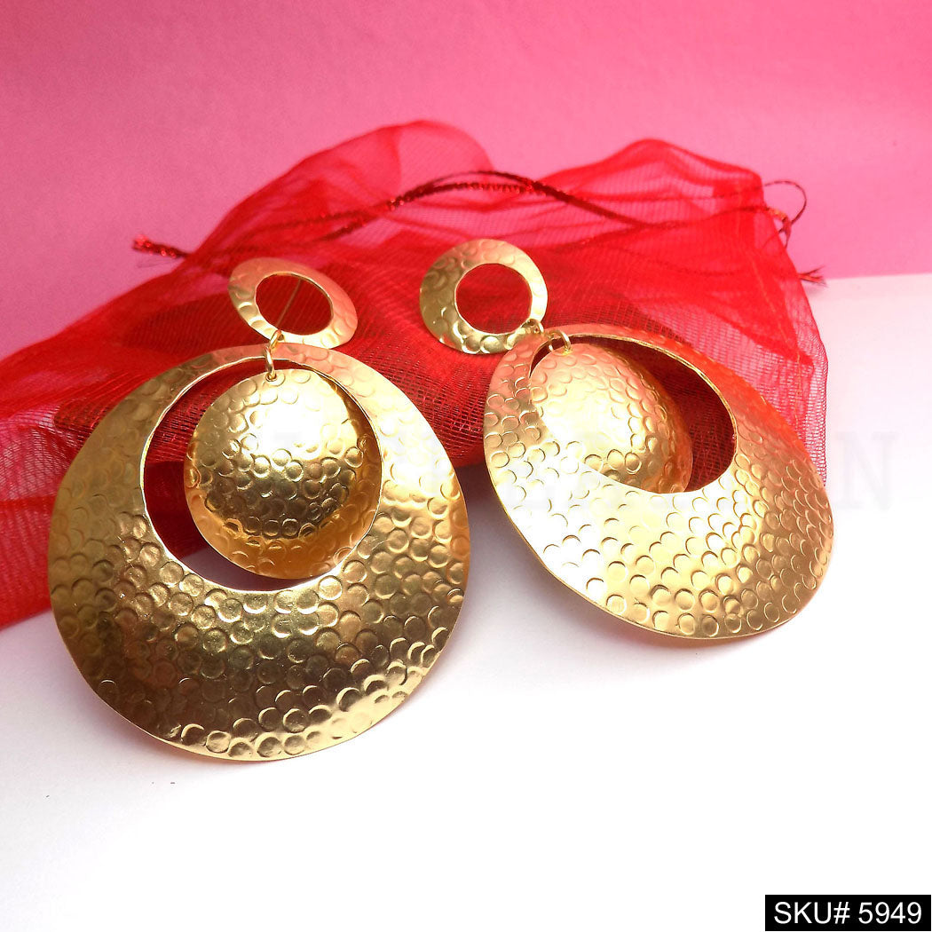 Gold plated Designer Hammered Statement  Drop and Dangle Earring SKU5949