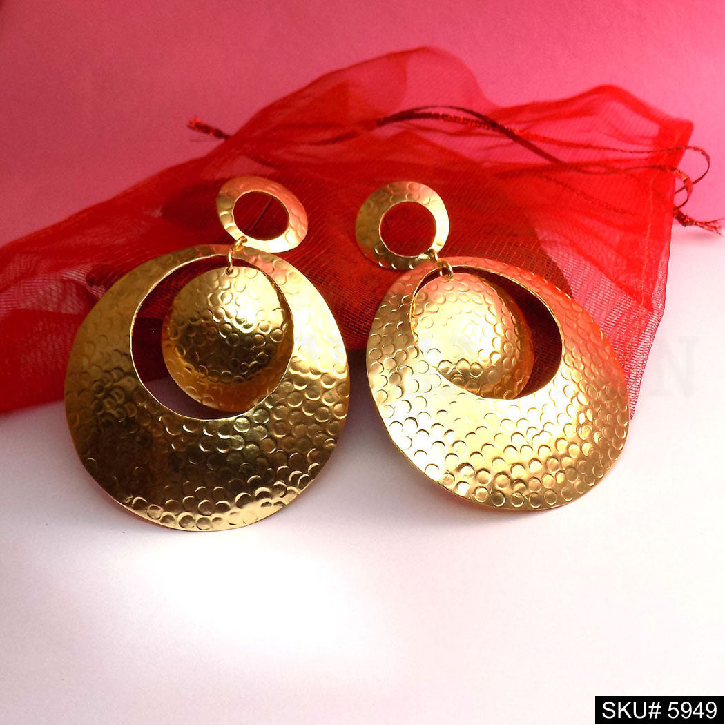 Gold plated Designer Hammered Statement  Drop and Dangle Earring SKU5949