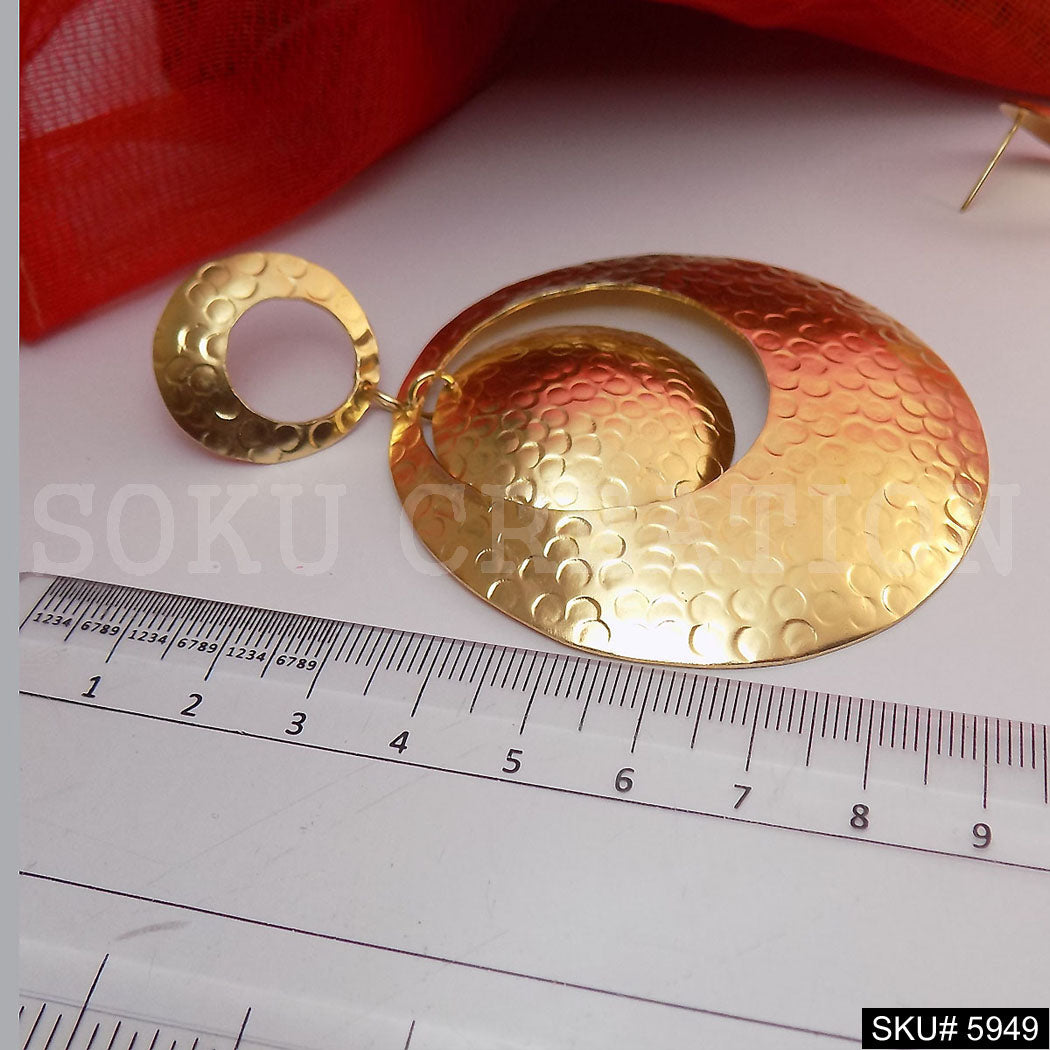 Gold plated Designer Hammered Statement  Drop and Dangle Earring SKU5949