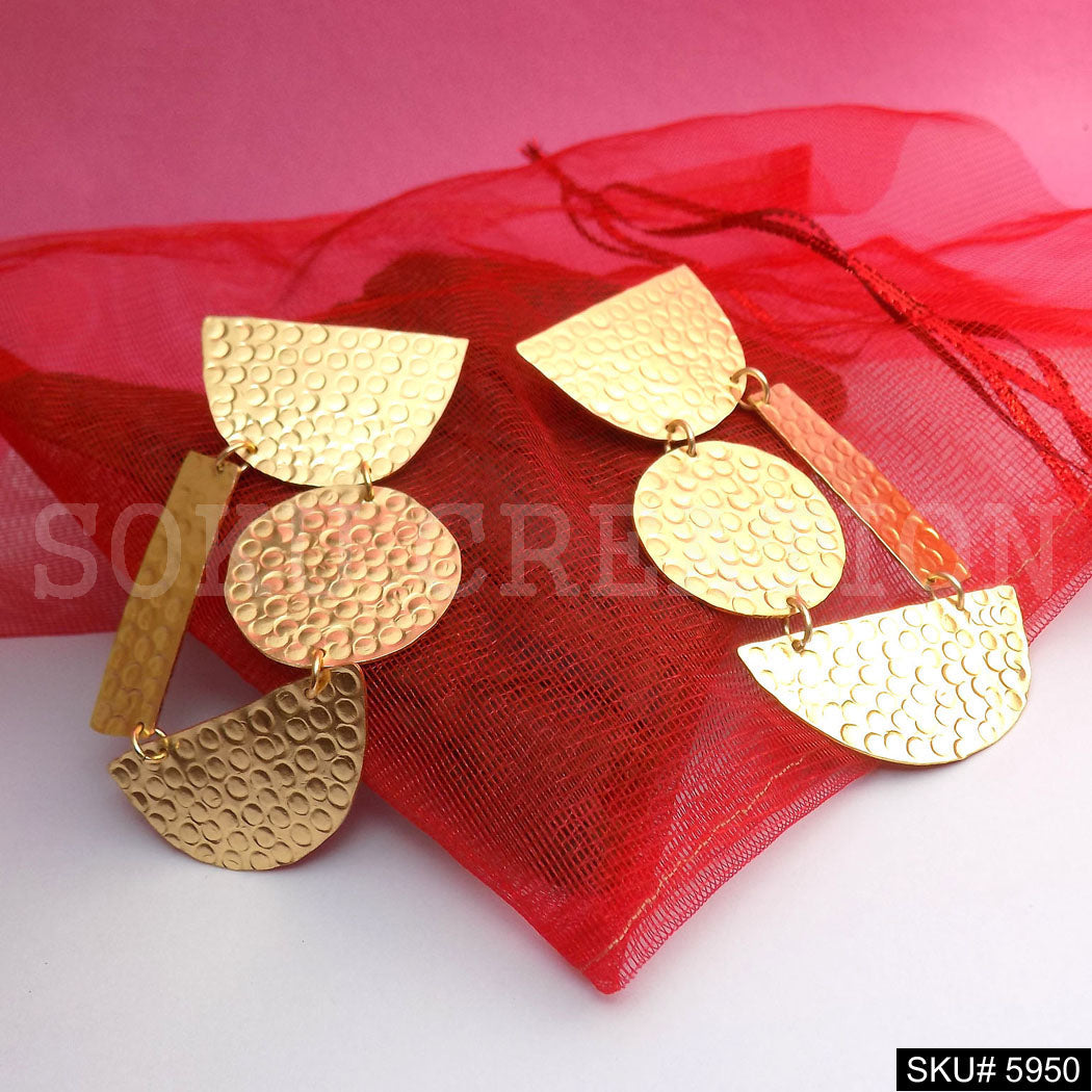 Gold plated Designer Hammered Statement Drop and Dangle Earring SKU5950
