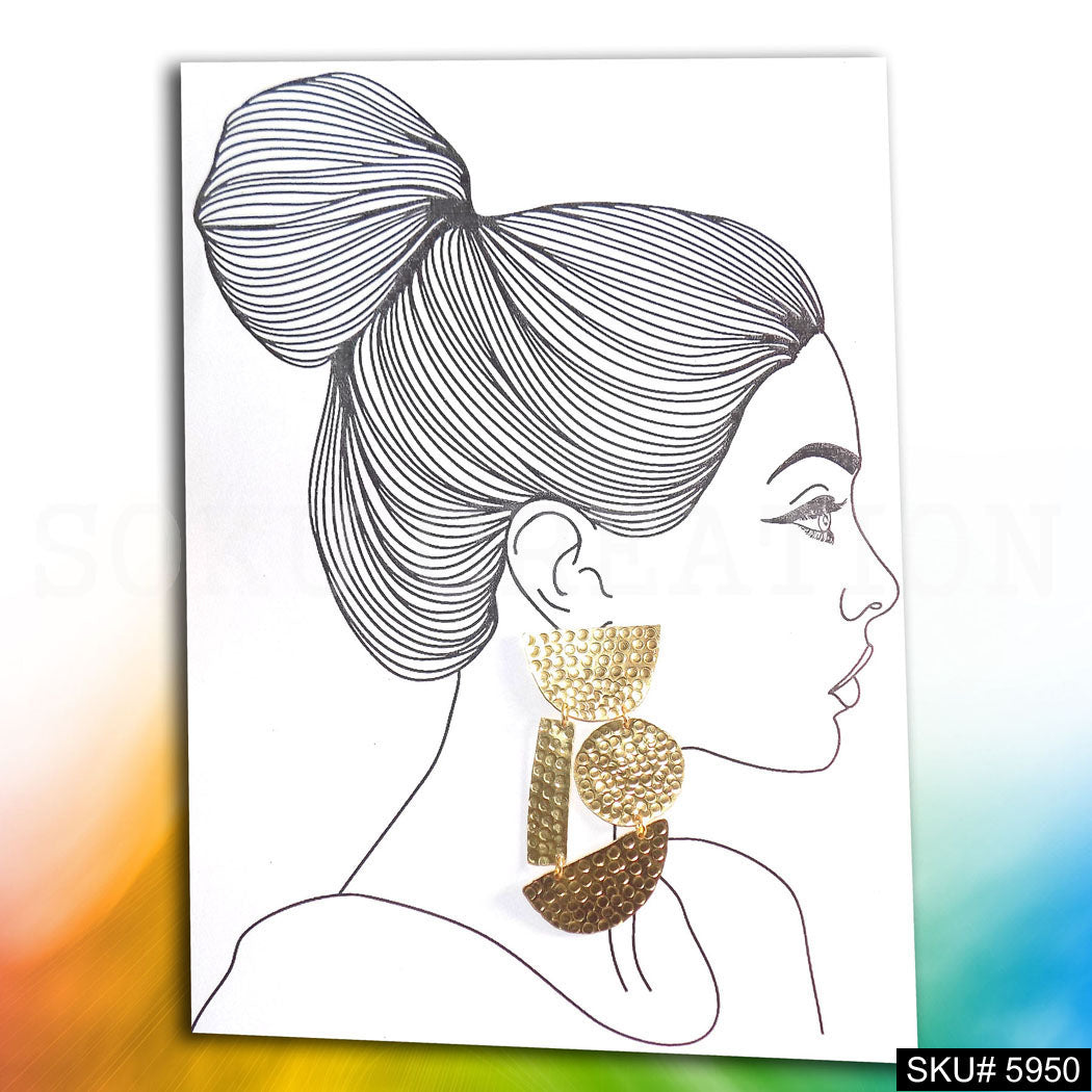 Gold plated Designer Hammered Statement Drop and Dangle Earring SKU5950