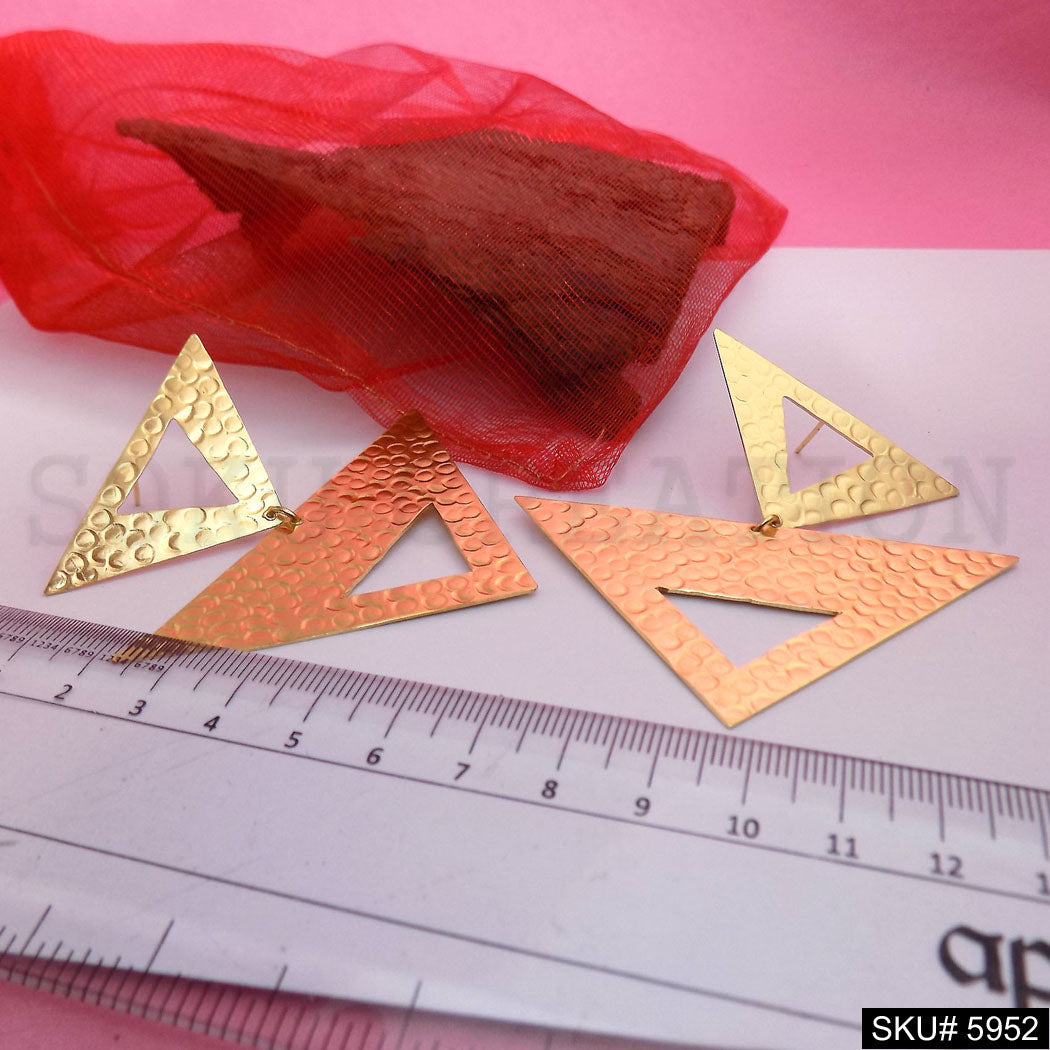 Gold plated Designer Hammered Statement Drop and Dangle Earring SKU5952