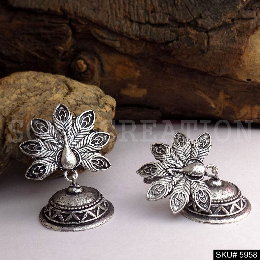 Silver plated Designer Peacock Jhumki Earring SKU5958