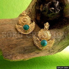 Gold plated Designer Handmade Turquoise Big Stud Earring SKU5964