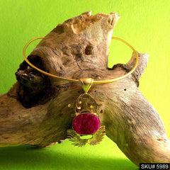 Gold plated Unique Designer Choker With A Big Pendent Red Stone SKU5989