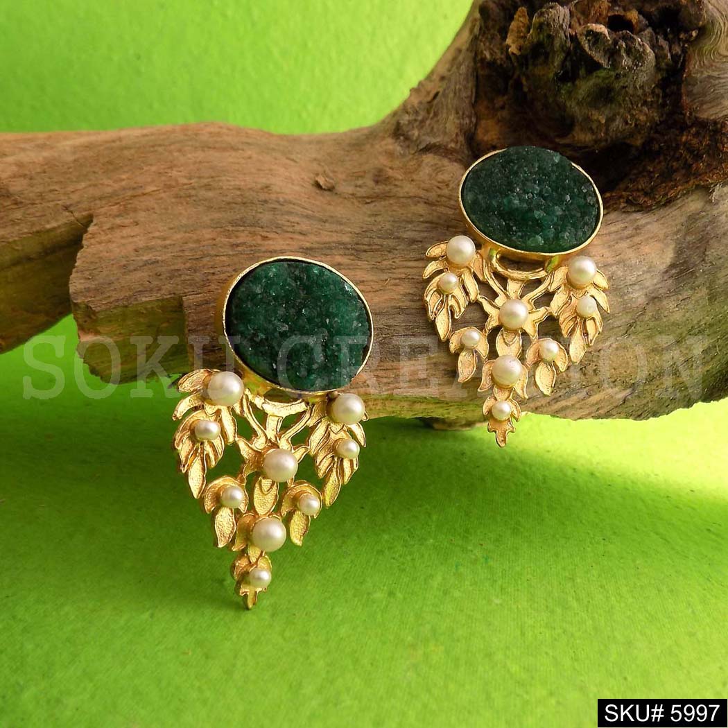 Gold plated Designer Handmade Big Stud Earring SKU5997
