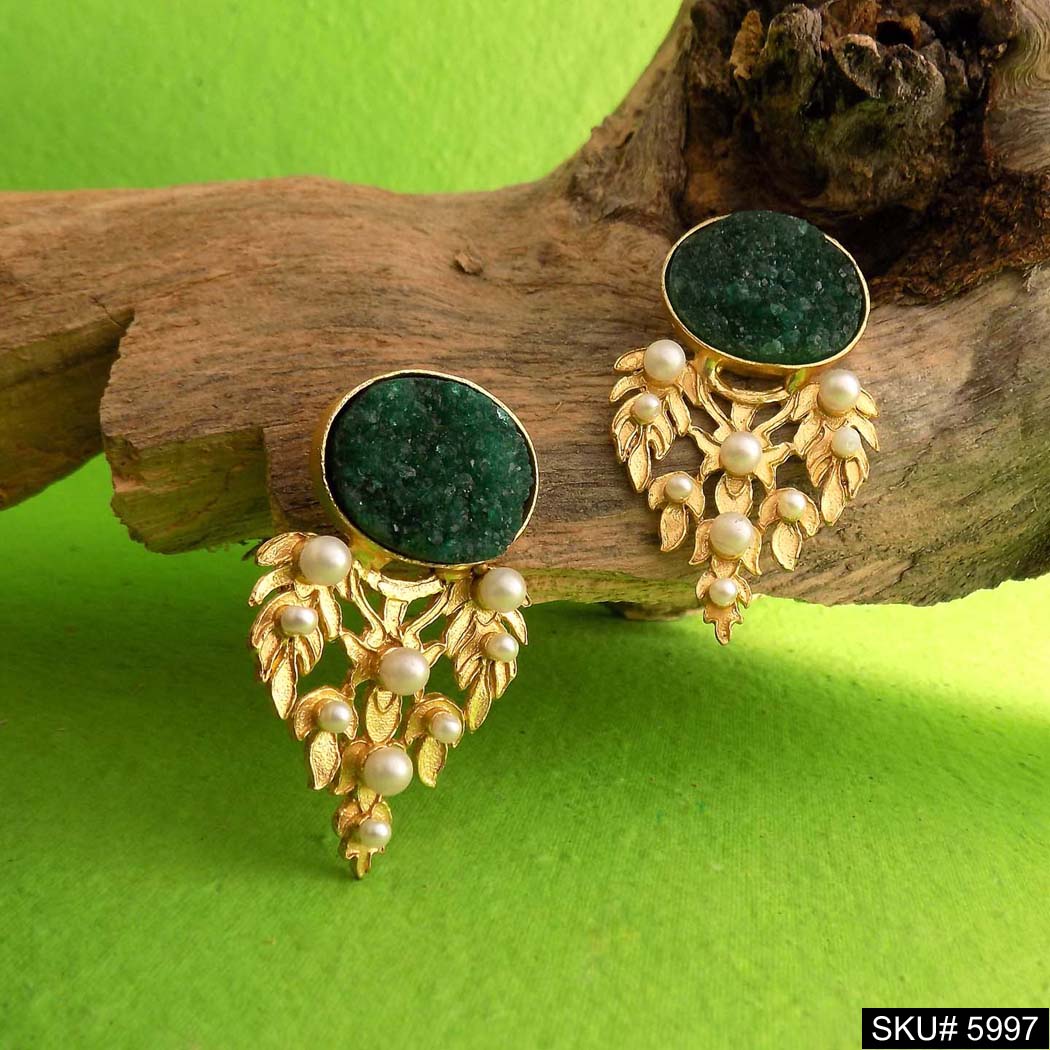 Gold plated Designer Handmade Big Stud Earring SKU5997