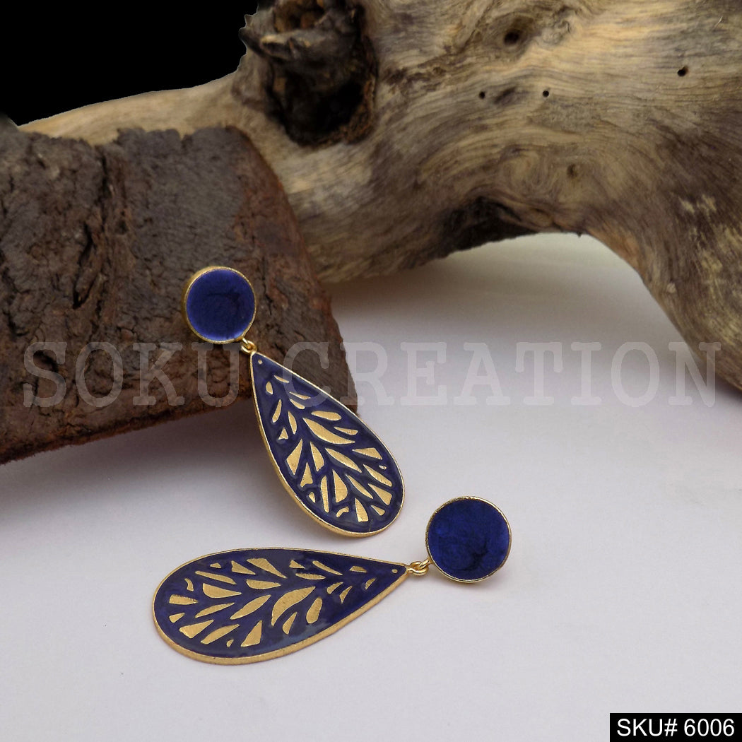 Gold plated Designer Blue Statement Drop and Dangle Earring SKU6006