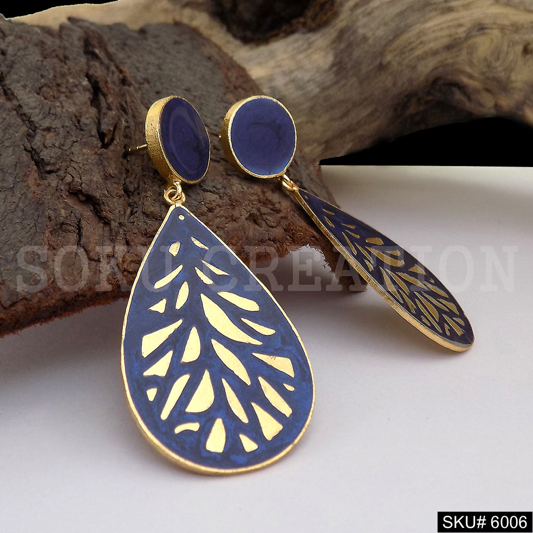 Gold plated Designer Blue Statement Drop and Dangle Earring SKU6006