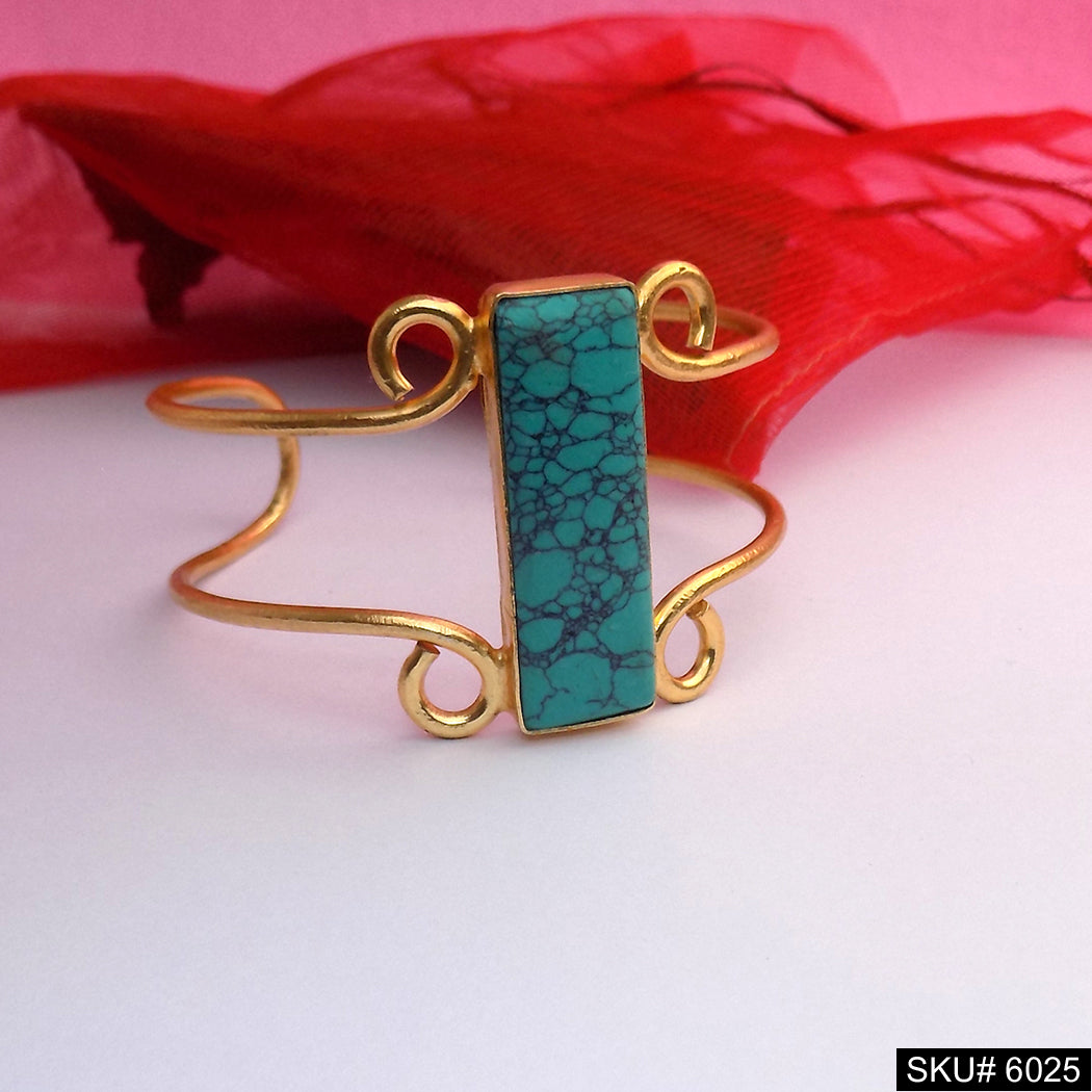 Gold Plated Unique Statement Turquoise or Black Gemstone Designer Cuff SKU6025