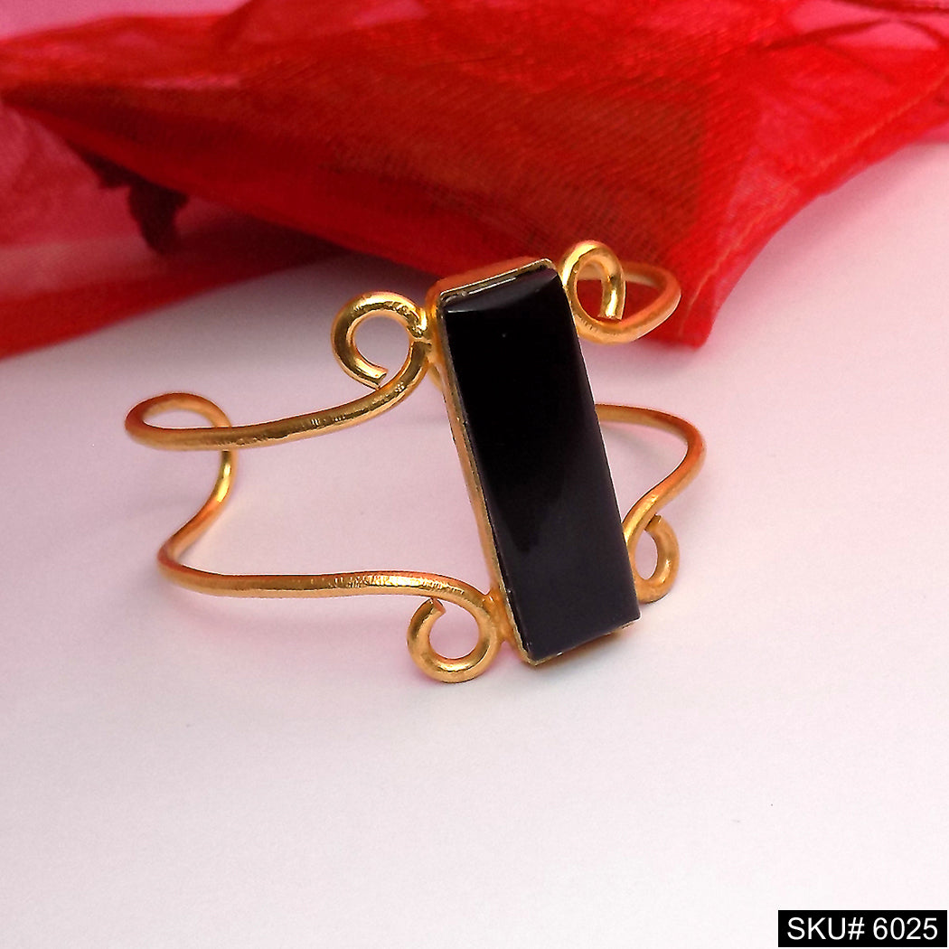 Gold Plated Unique Statement Turquoise or Black Gemstone Designer Cuff SKU6025