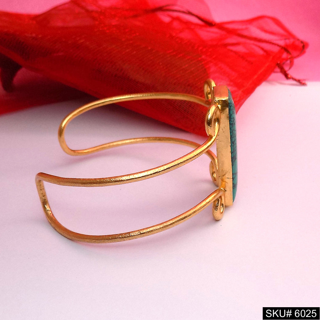 Gold Plated Unique Statement Turquoise or Black Gemstone Designer Cuff SKU6025