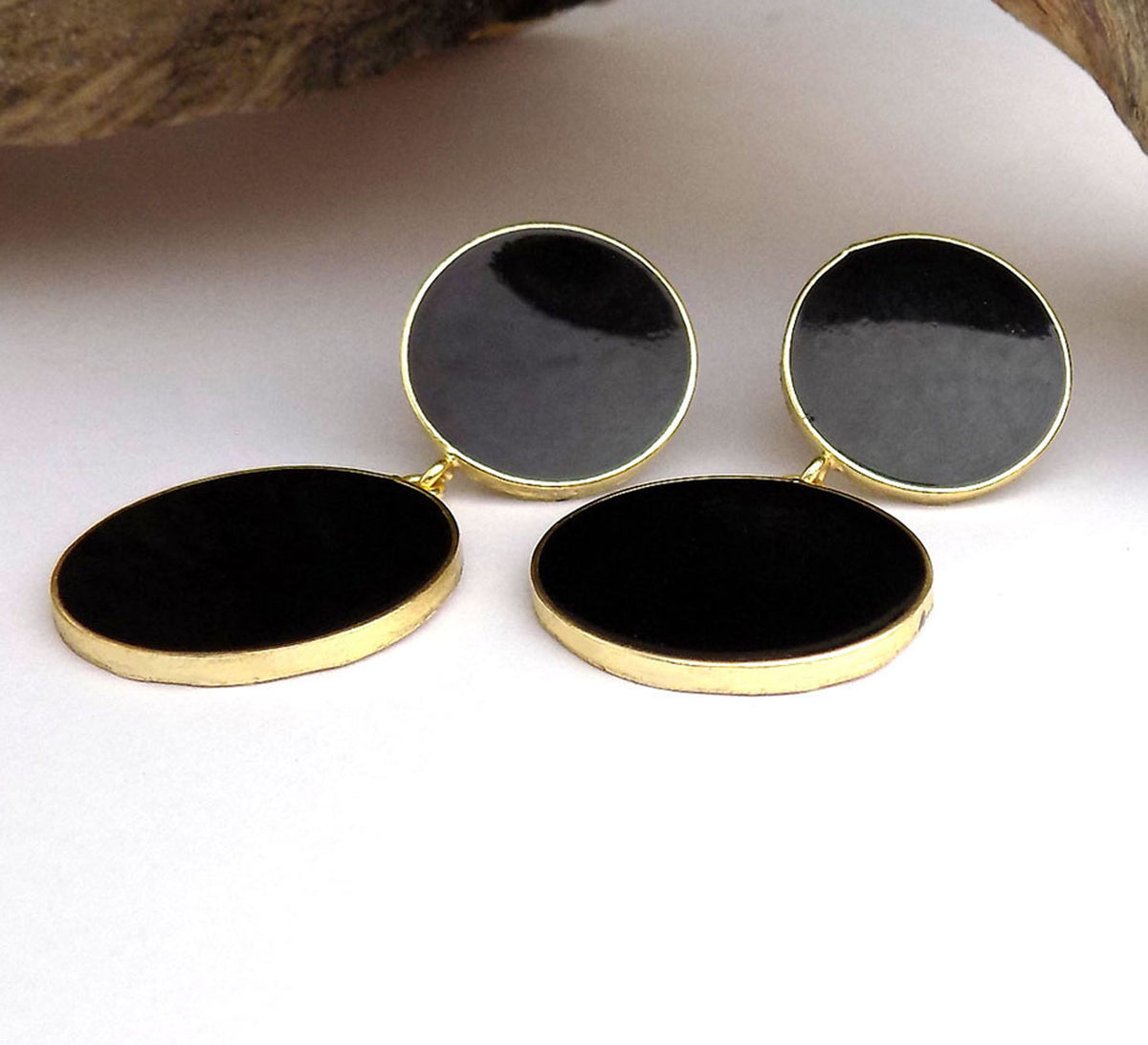 Gold plated Black Enamel Design Handmade Drop and Dangle Earring SKU6043