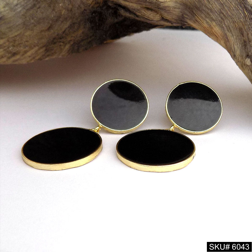 Gold plated Black Enamel Design Handmade Drop and Dangle Earring SKU6043