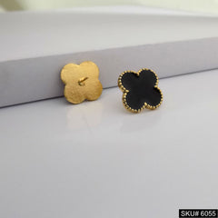 Gold plated Statement Design Black Enamel Flower Style Stud Earring SKU6055