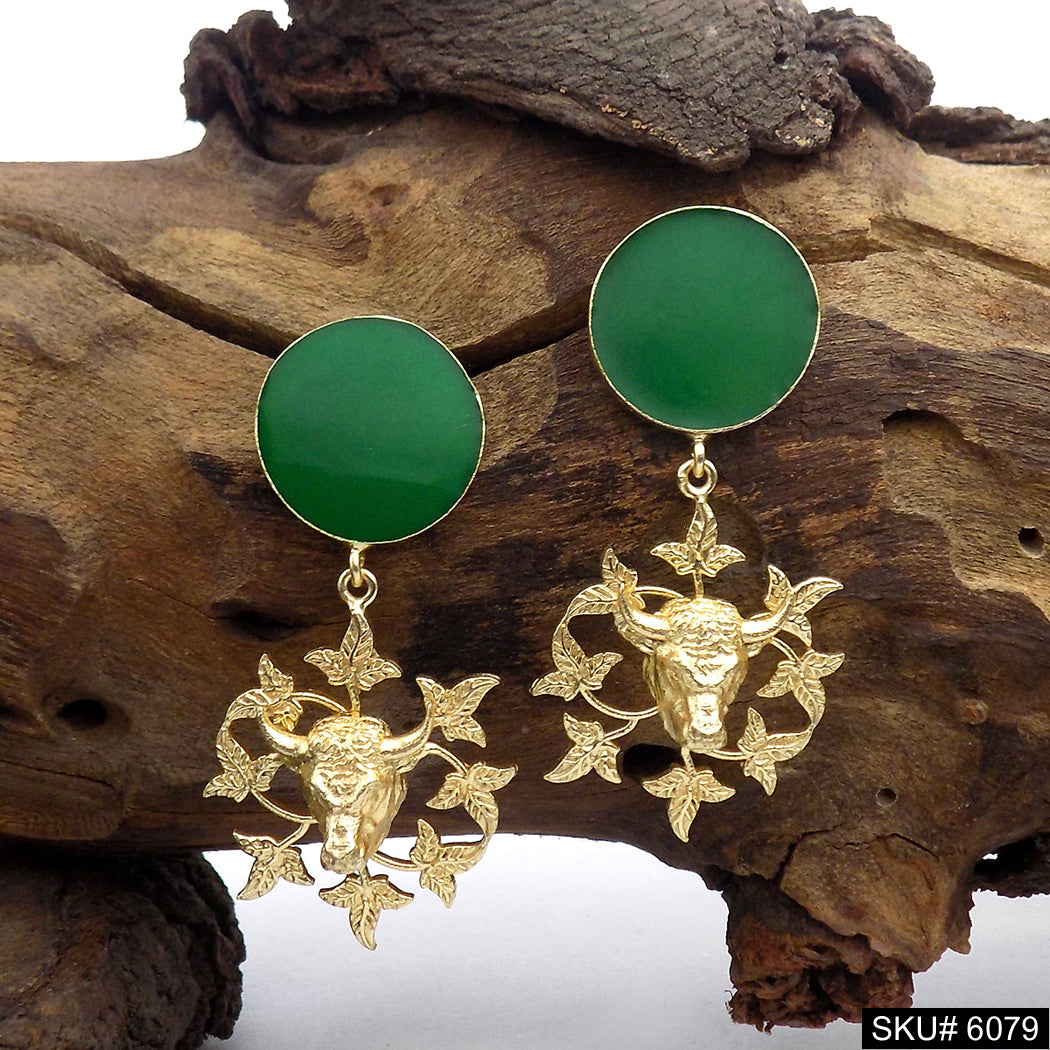 Gold plated Handmade Design Bull Drop and Dangle Earring SKU6079