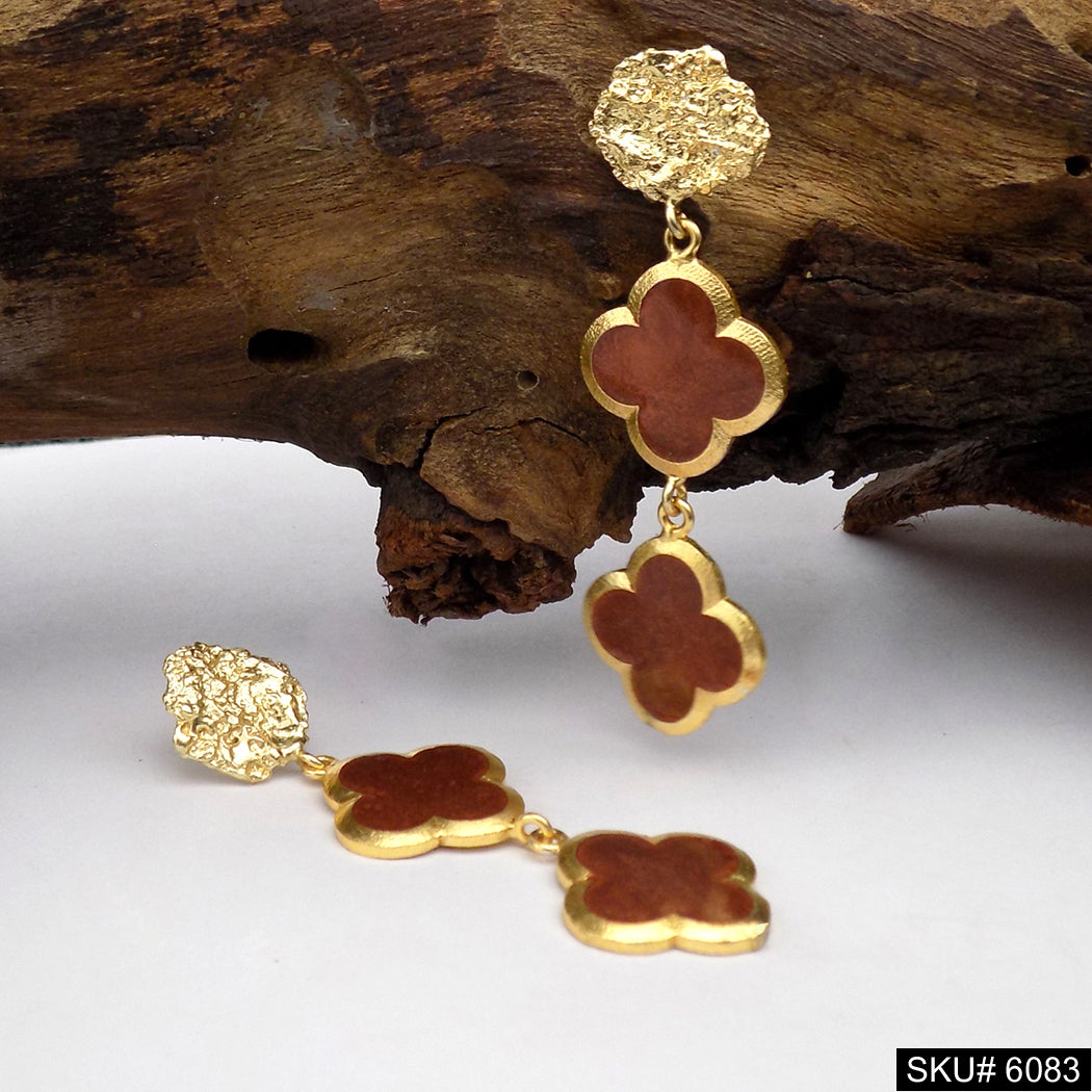 Gold plated Hammered Flower Style Design Drop and Dangle Earring SKU6083