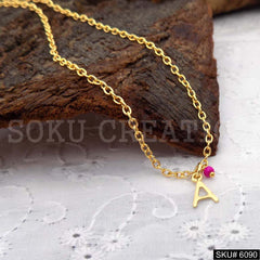 Gold Plated Alphabet A Letters Charm With Chain SKU6090