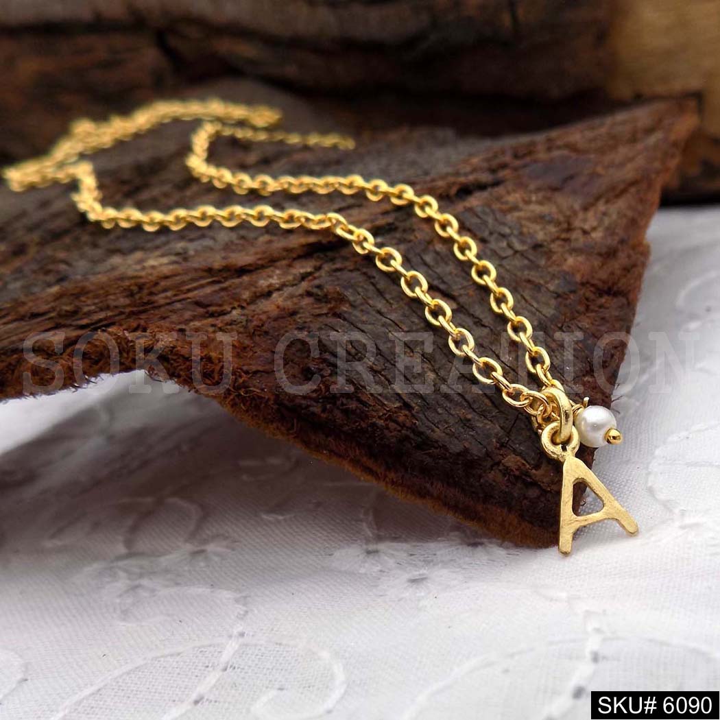 Gold Plated Alphabet A Letters Charm With Chain SKU6090