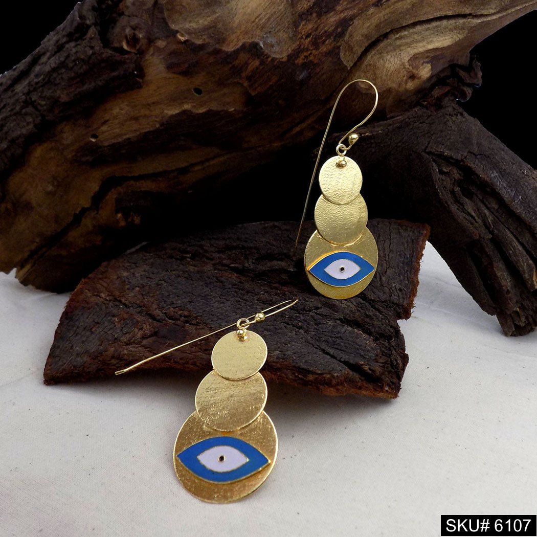 Gold plated Designer Protective Evil Eye Long Ear Wire Earring SKU6107