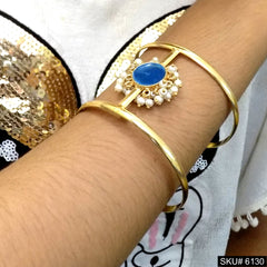 Gold Plated Unique Statement Blue Gemstone Designer Cuff SKU6130