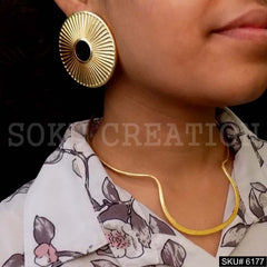 Gold plated Statement Jewelry Set of Big Stud Earring and Necklace  SKU6177