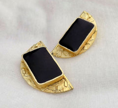 Half Moon Black Enamel Earrings