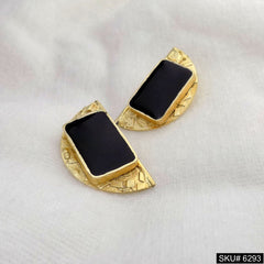 Half Moon Black Enamel Earrings