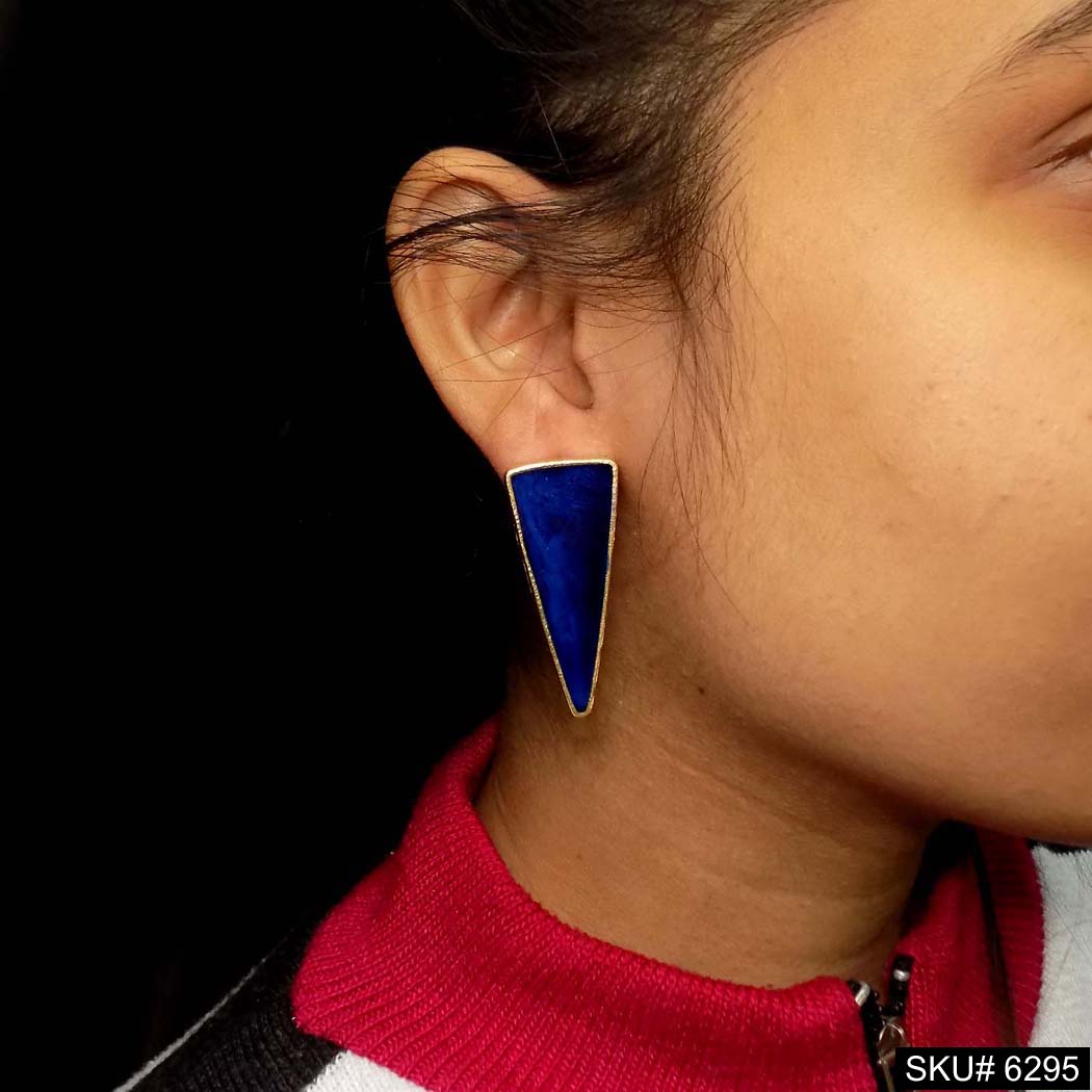 Gold plated Purple triangle Big Stud Earring SKU6295