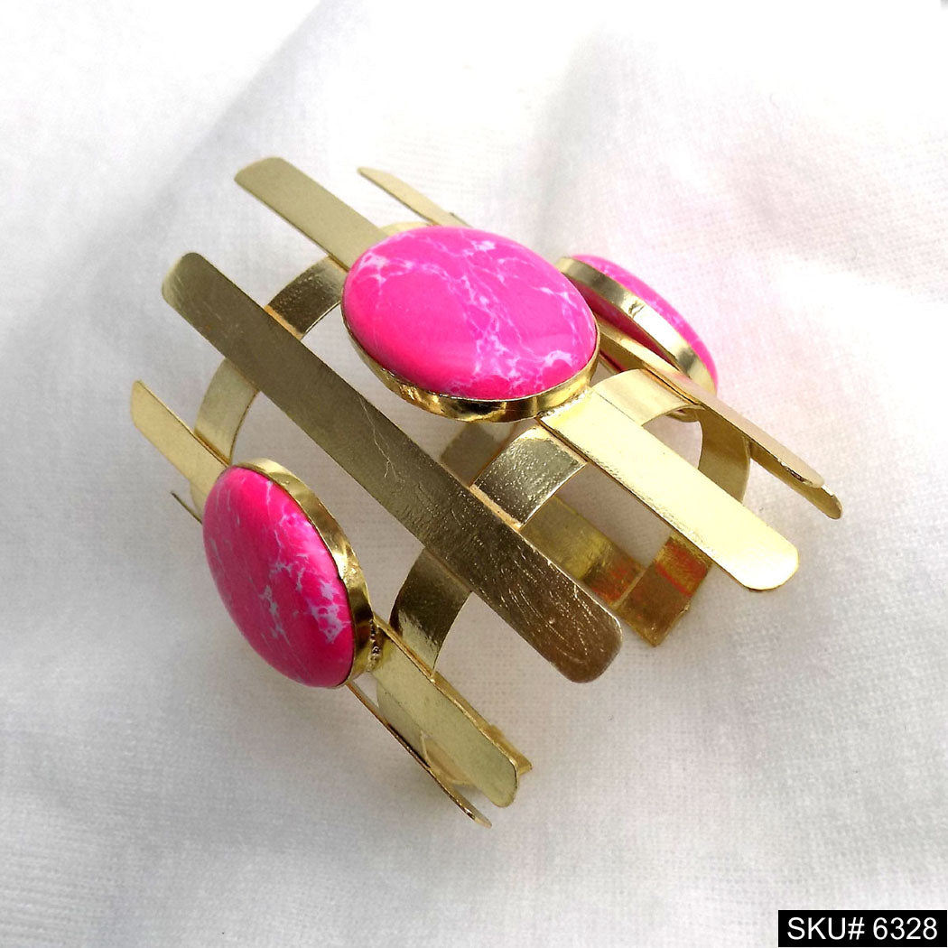 18K Gold Plated Gemstone Cuff Bangle