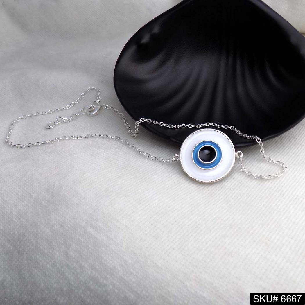 Silver Plated Evil Eye Pendant Link Chain Necklace