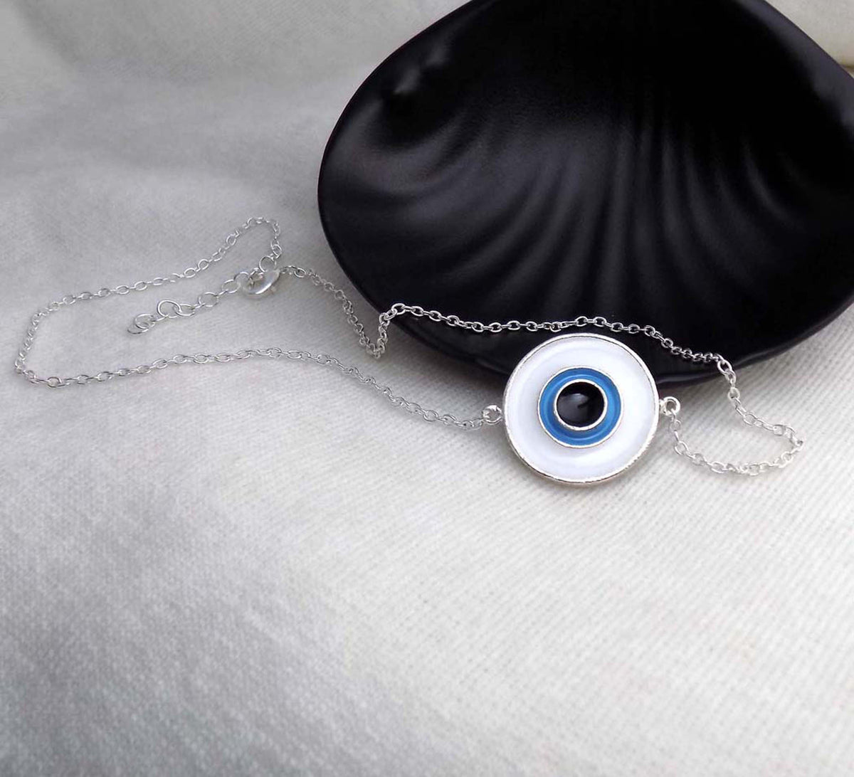 Silver Plated Evil Eye Pendant Link Chain Necklace