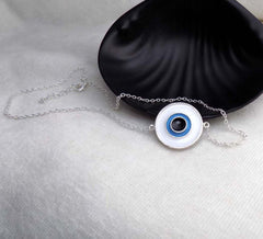 Silver Plated Evil Eye Pendant Link Chain Necklace
