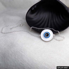 Silver Plated Evil Eye Pendant Link Chain Necklace