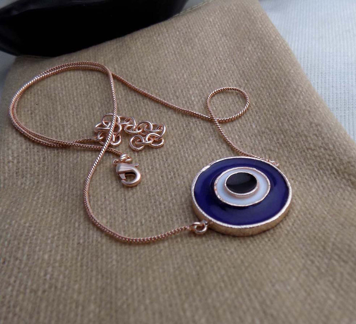 Rose Gold Plated Evil Eye Pendant Chain Necklace