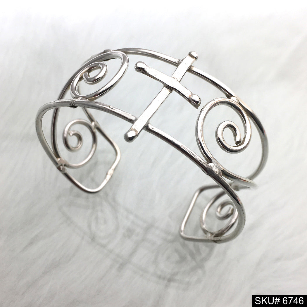 Silver Plated Spiral Round Shape Design of Unique Cuff SKU6746