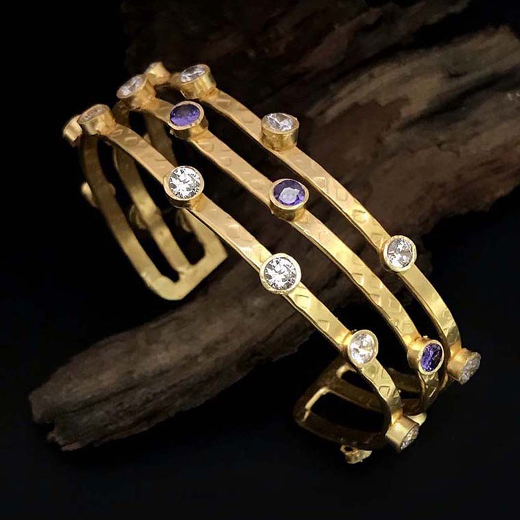 Gold Plated Plain Statement Multi color Stone on Cuff SKU6952