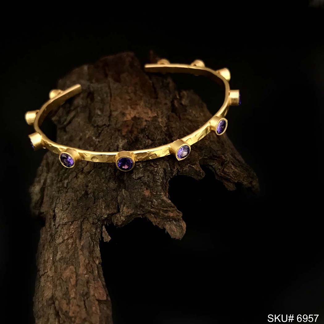 Gold Plated Statement Rounded With Blue Stone Delicate Design of Cuff SKU6957